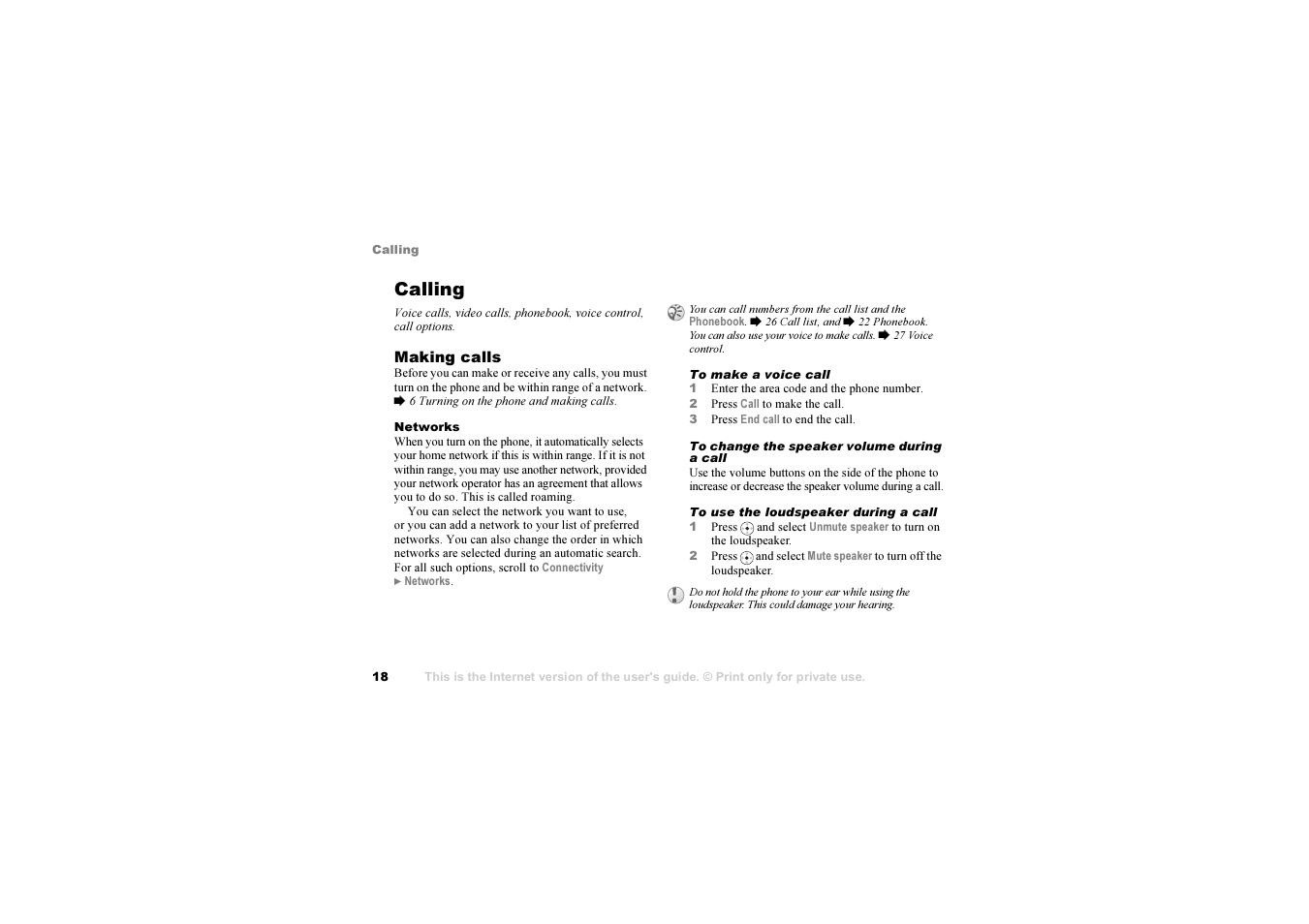 Calling | Sony Z1010 User Manual | Page 18 / 95