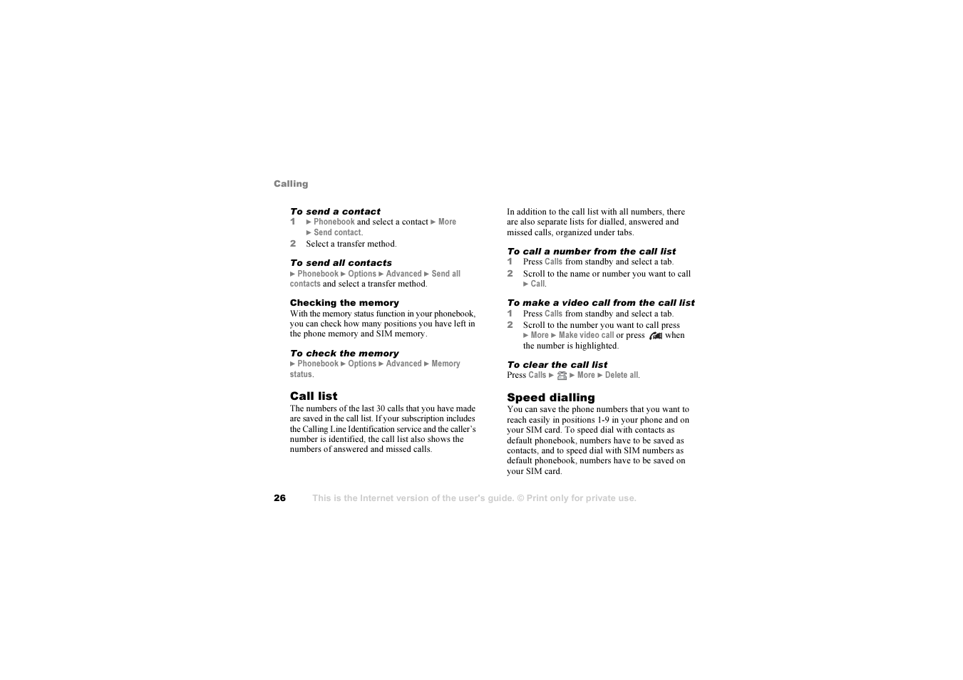 26 call list | Sony Z1010 User Manual | Page 26 / 95