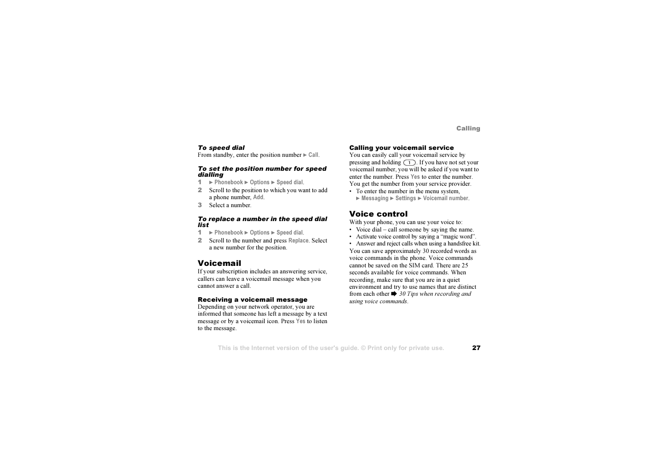 27 voice, Control | Sony Z1010 User Manual | Page 27 / 95