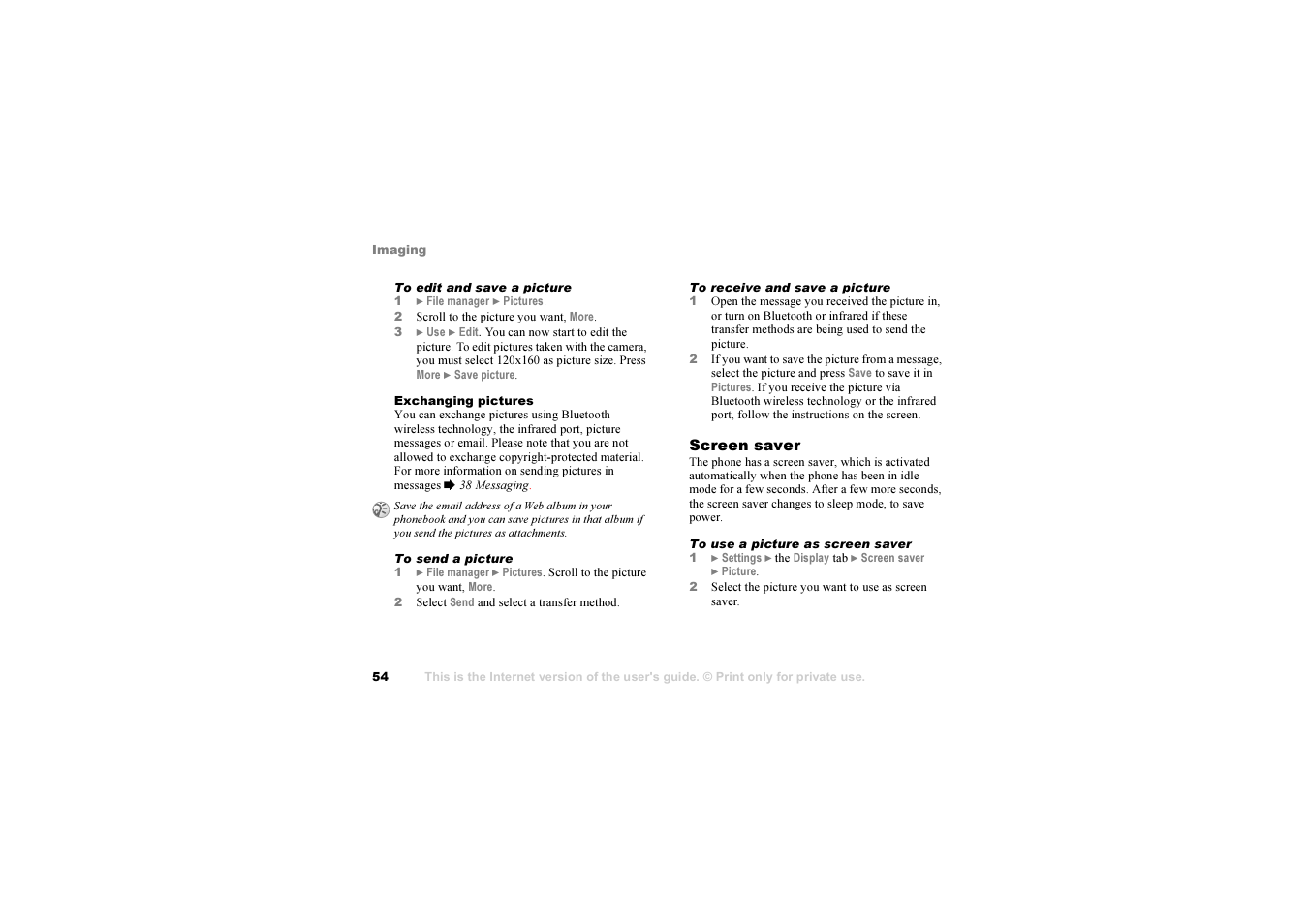 54 exchanging pictures | Sony Z1010 User Manual | Page 54 / 95