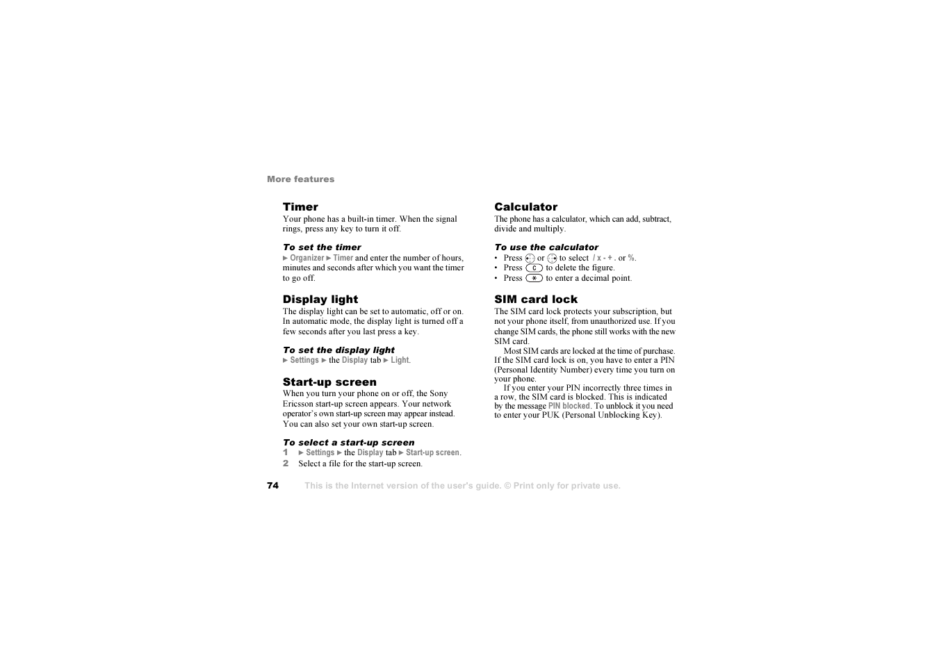74 sim card lock | Sony Z1010 User Manual | Page 74 / 95