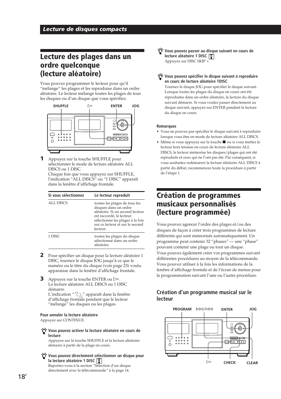 Lecture de disques compacts, Création d’un programme musical sur le lecteur | Sony CDP-CX270 User Manual | Page 49 / 125
