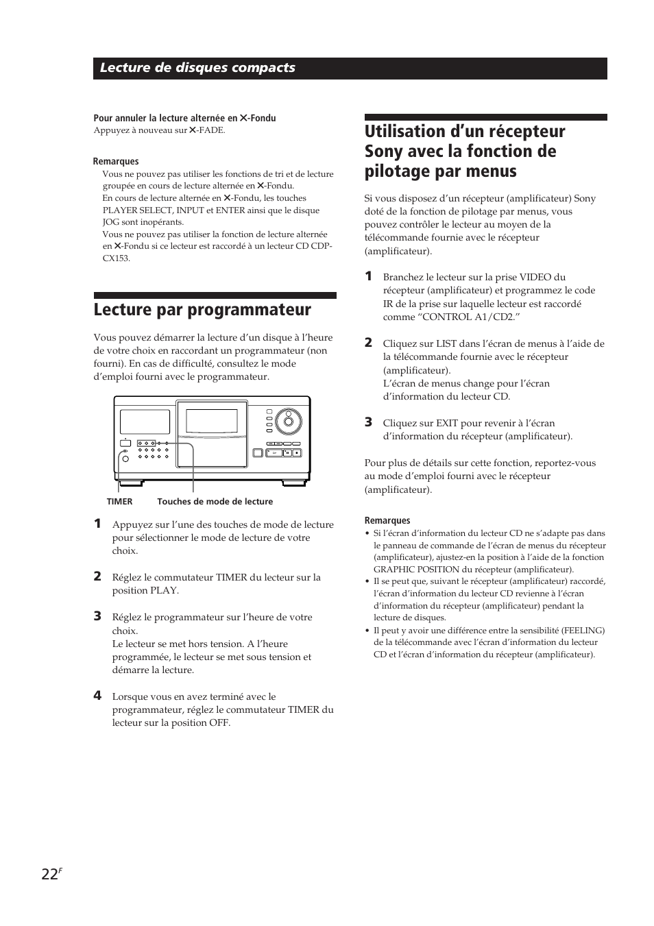 Lecture par programmateur, Lecture de disques compacts | Sony CDP-CX270 User Manual | Page 53 / 125