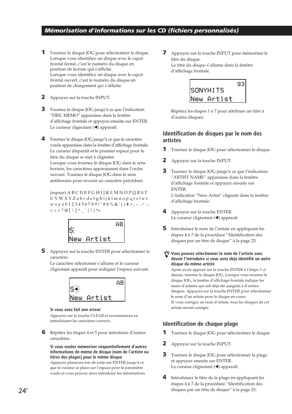 Identification de chaque plage 1 | Sony CDP-CX270 User Manual | Page 55 / 125
