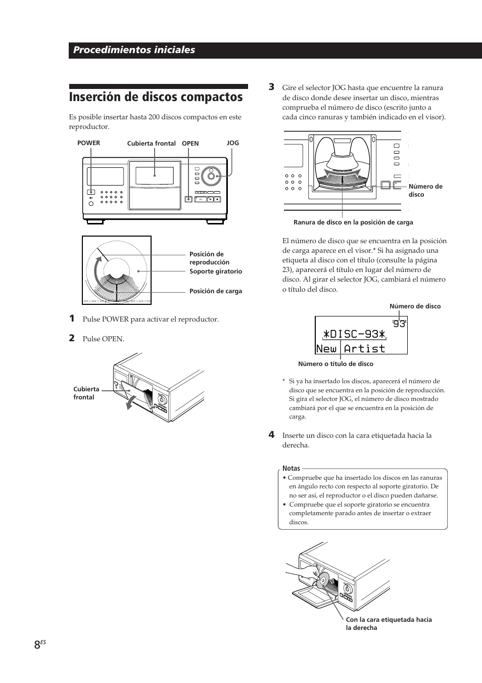 Inserción de discos compactos, Disc-93, New artist | Procedimientos iniciales | Sony CDP-CX270 User Manual | Page 70 / 125