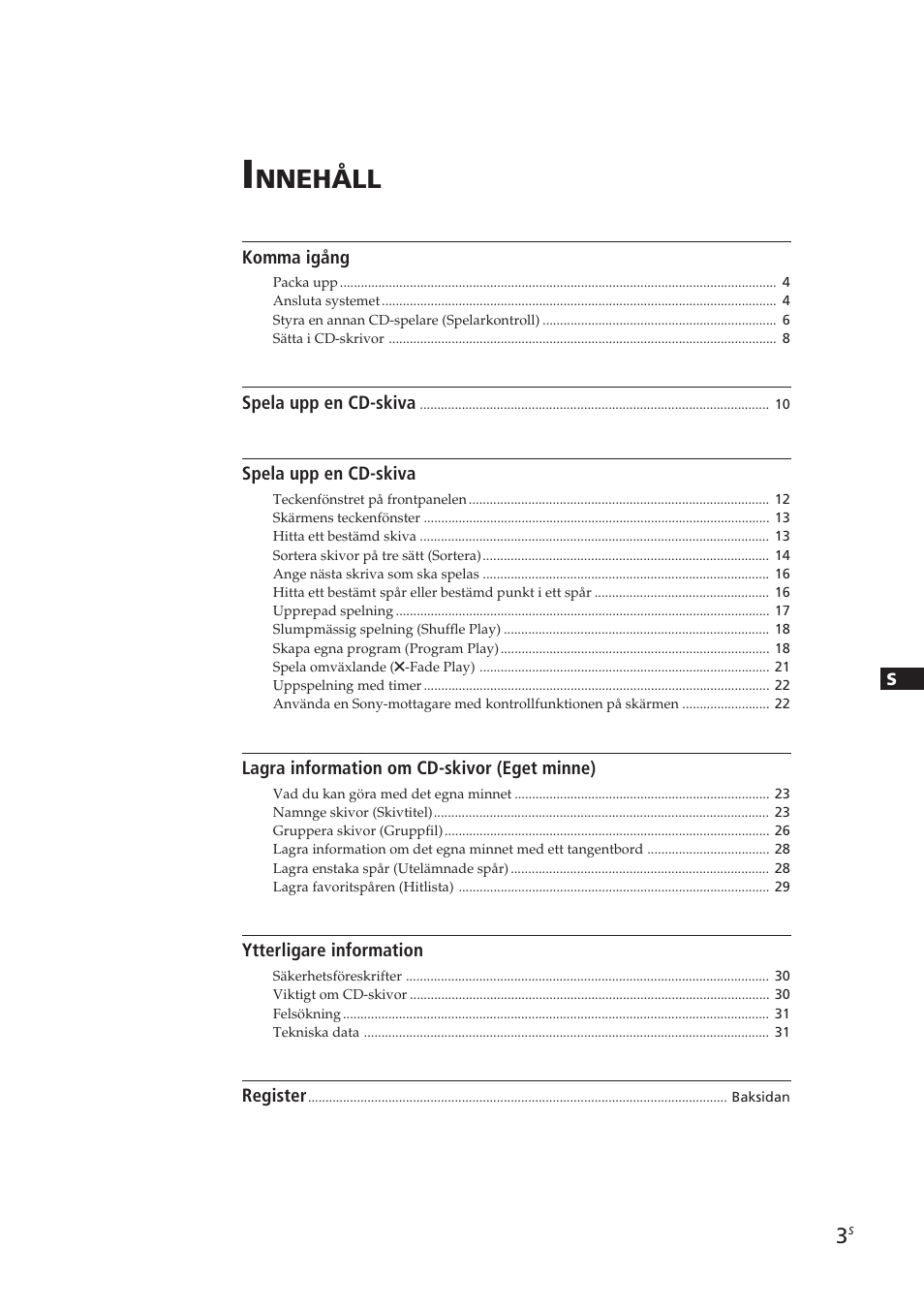 Nnehåll | Sony CDP-CX270 User Manual | Page 96 / 125