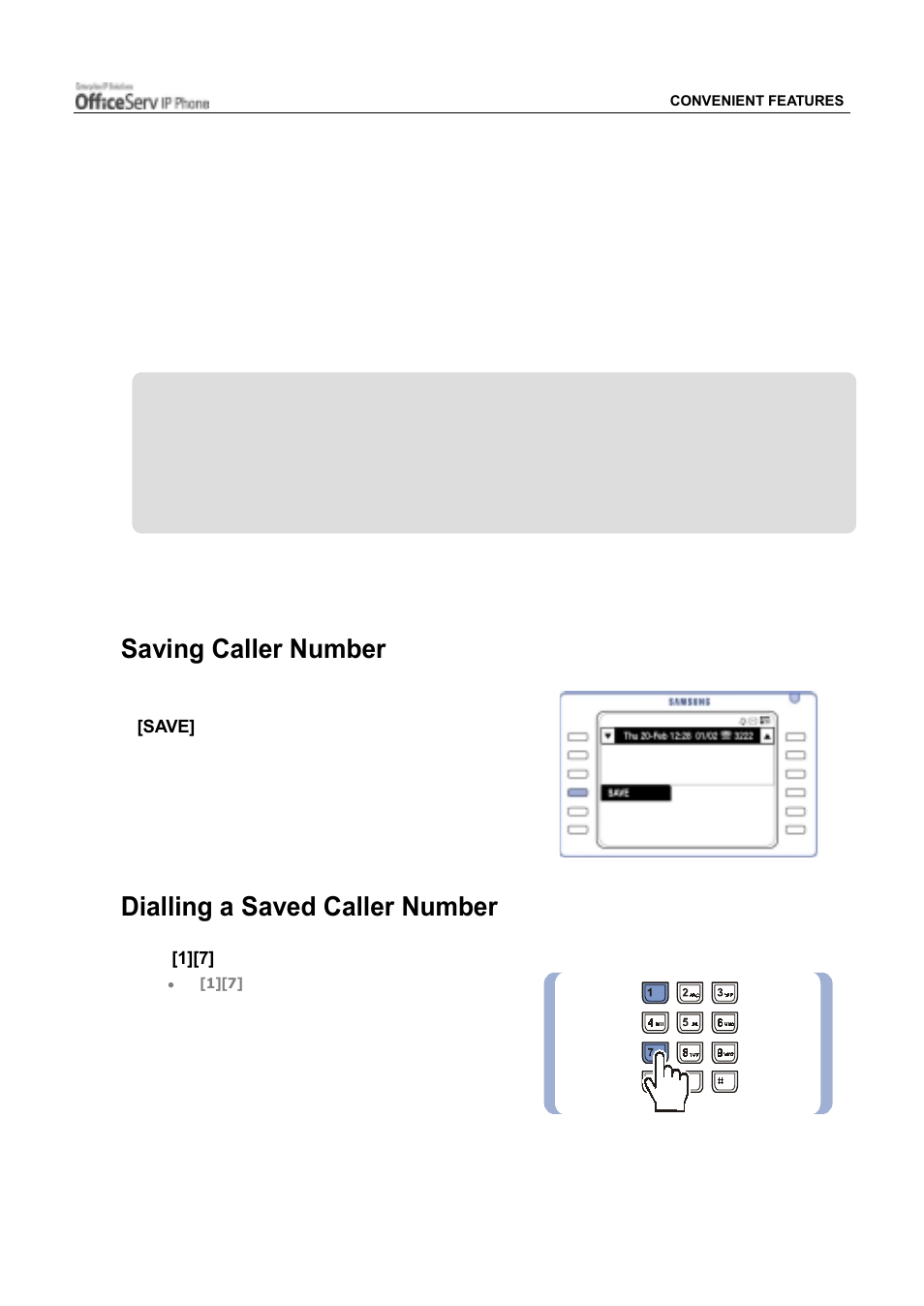 Caller id (cid) presentation, Saving caller number, Dialling a saved caller number | Samsung ITP5012L User Manual | Page 109 / 164