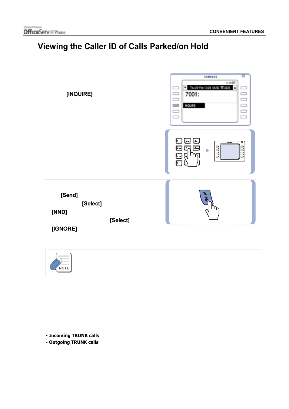 Call duration display, Viewing the caller id of calls parked/on hold | Samsung ITP5012L User Manual | Page 111 / 164