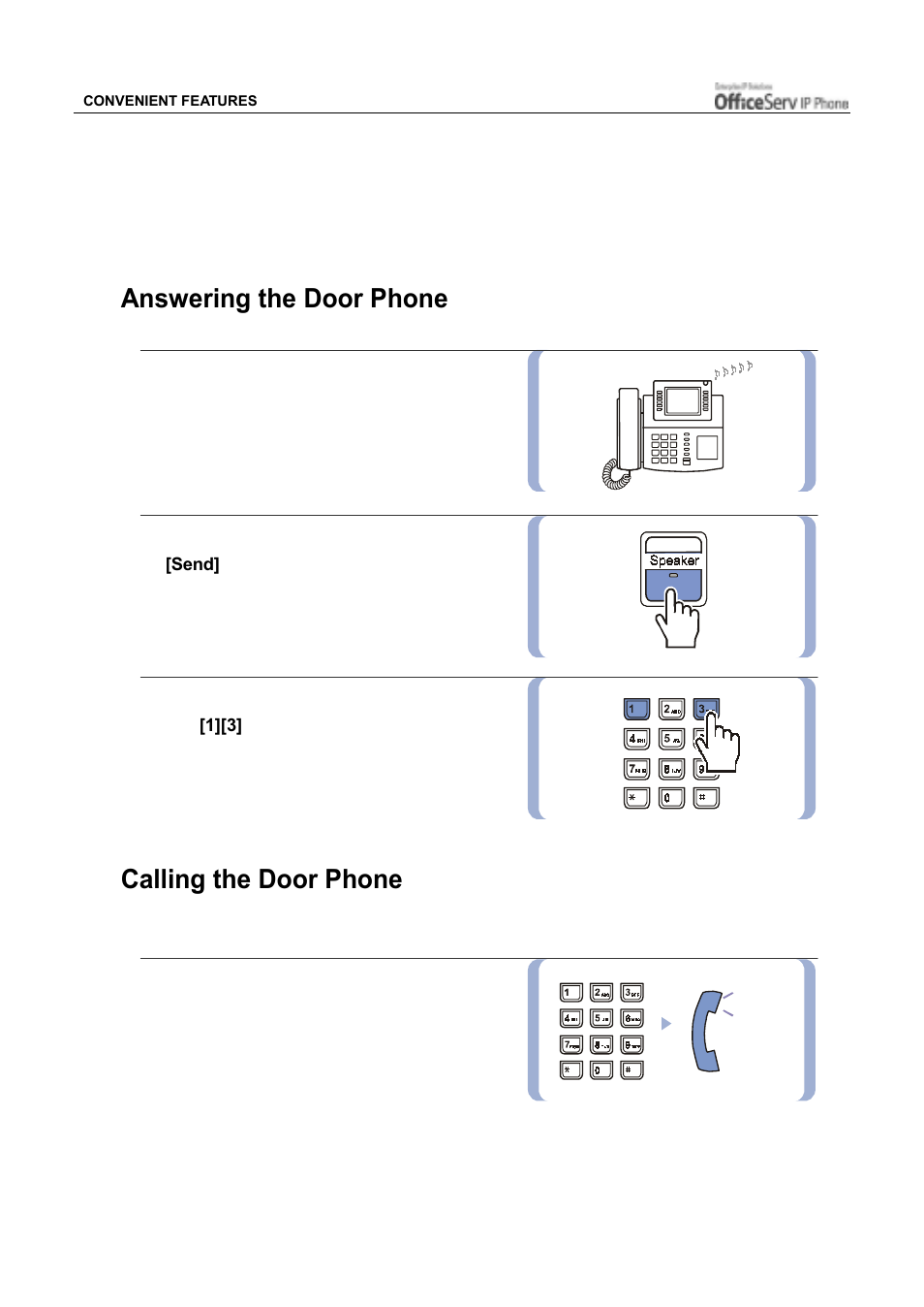 Door phone related features, Answering the door phone, Calling the door phone | Samsung ITP5012L User Manual | Page 112 / 164