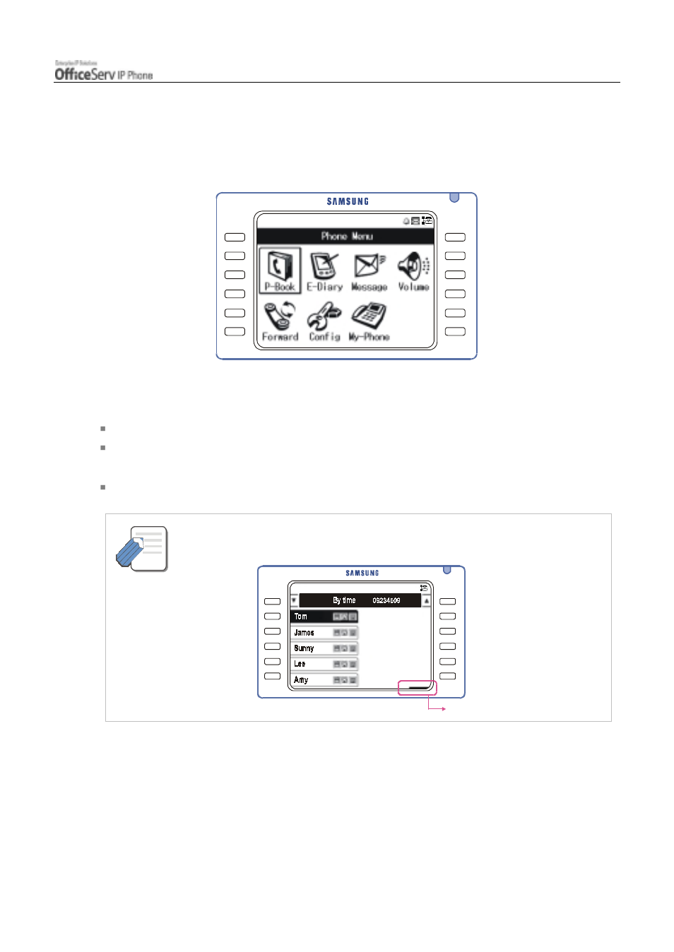 Entering application menus, Selecting application menus | Samsung ITP5012L User Manual | Page 117 / 164