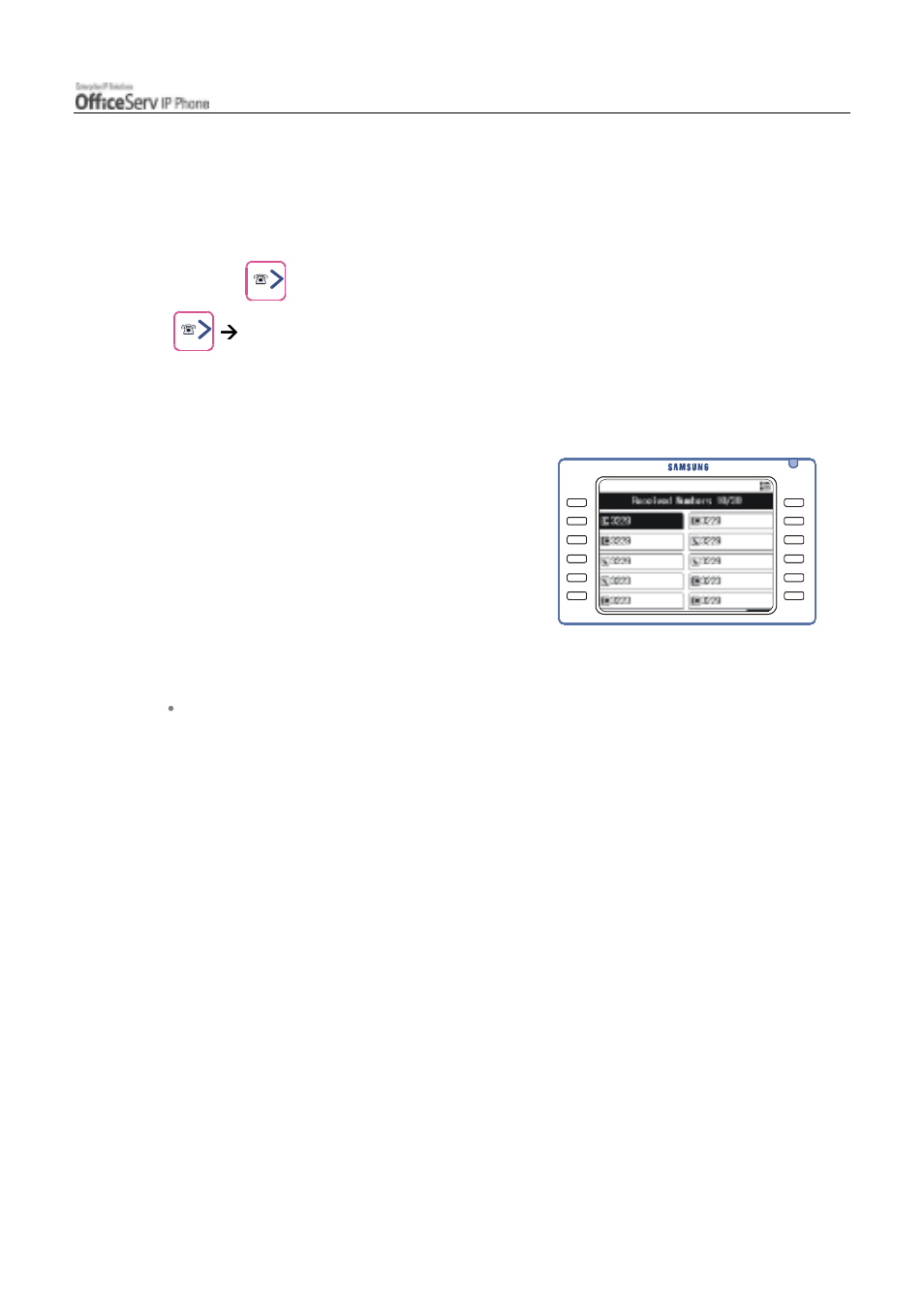 Recent called numbers | Samsung ITP5012L User Manual | Page 123 / 164