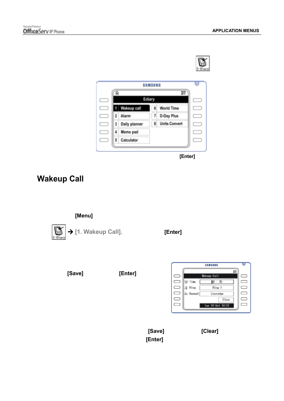 E-diary, Wakeup call | Samsung ITP5012L User Manual | Page 127 / 164