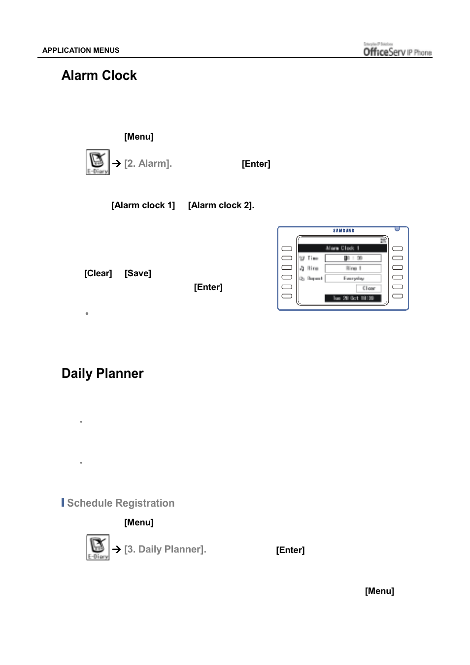 Alarm clock, Daily planner | Samsung ITP5012L User Manual | Page 128 / 164