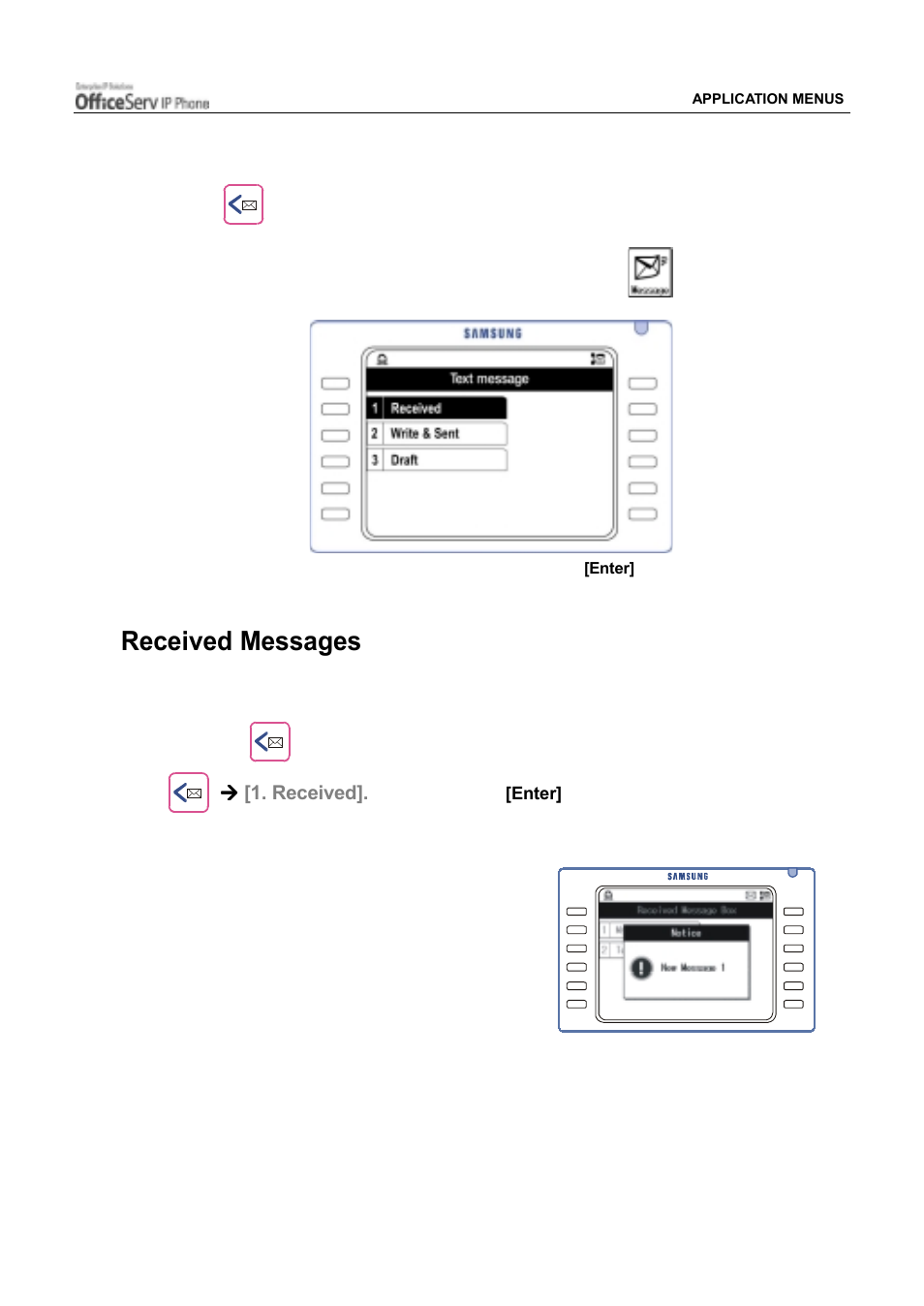 Message, Received messages | Samsung ITP5012L User Manual | Page 135 / 164