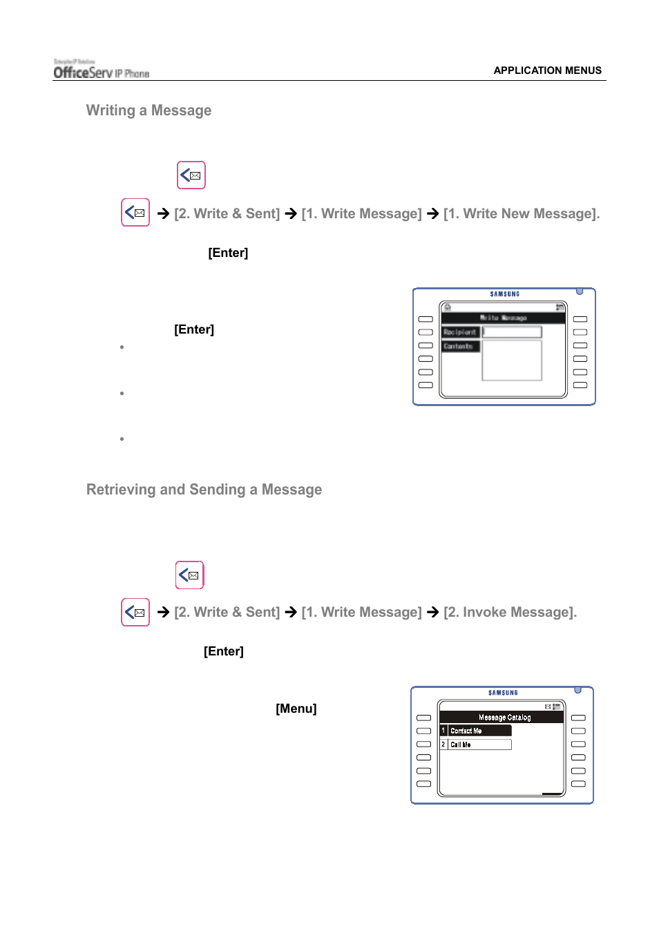 Writing a message, Retrieving and sending a message | Samsung ITP5012L User Manual | Page 139 / 164