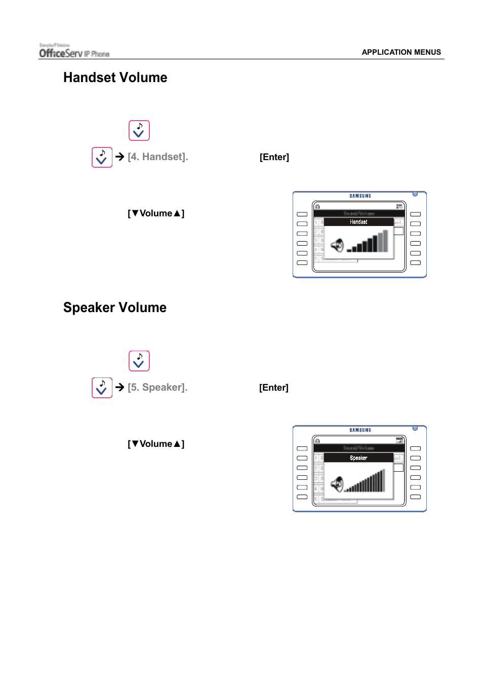 Handset volume, Speaker volume | Samsung ITP5012L User Manual | Page 145 / 164