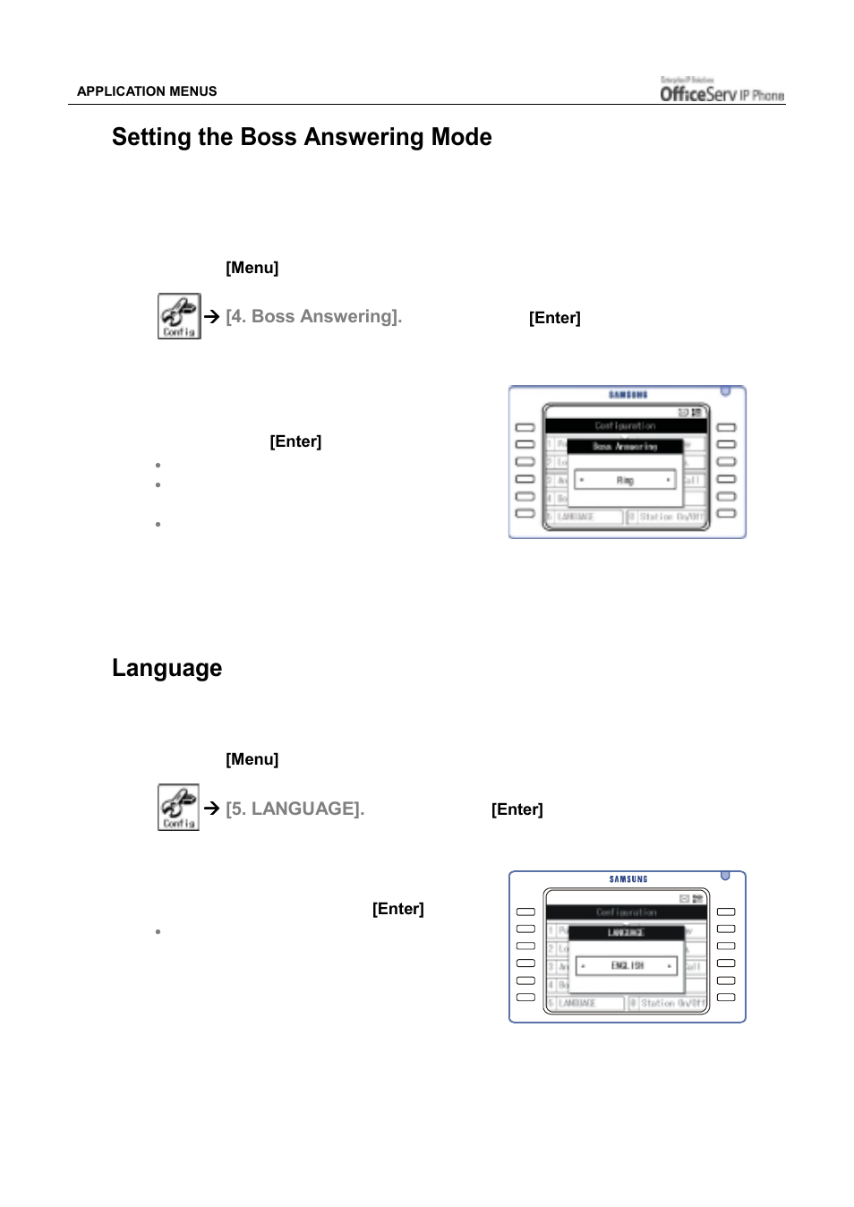 Setting the boss answering mode, Language | Samsung ITP5012L User Manual | Page 150 / 164