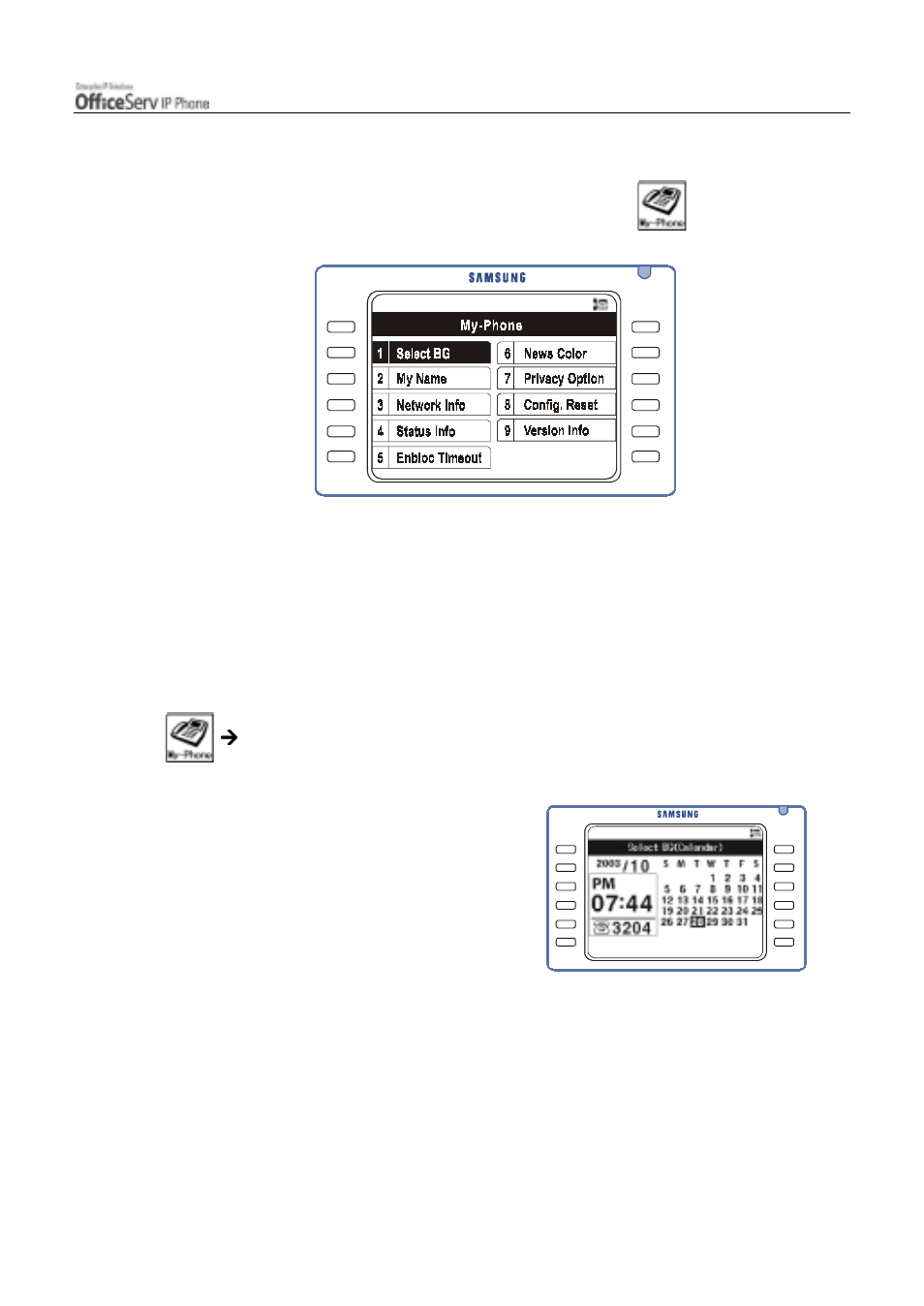 My phone, Select bg | Samsung ITP5012L User Manual | Page 155 / 164