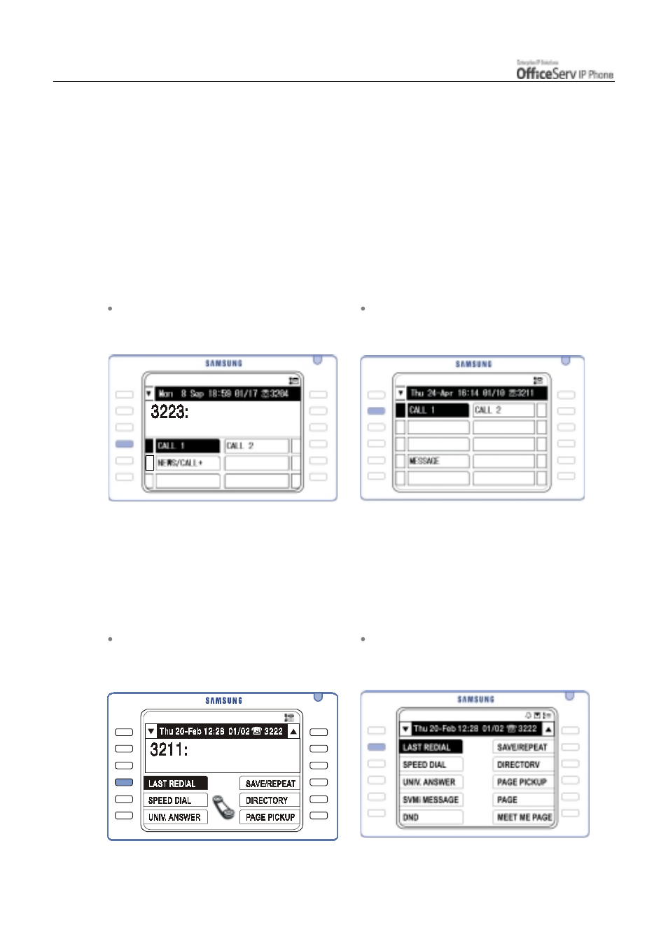 Introduction of main screens, Programmable feature screen, Soft menu screen | Samsung ITP5012L User Manual | Page 28 / 164