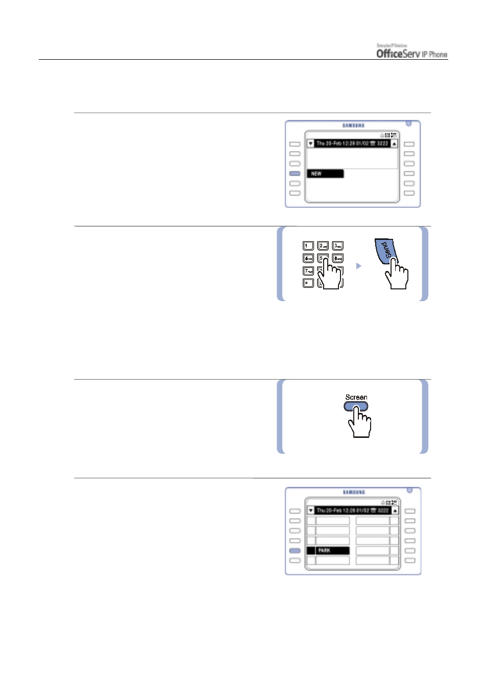 Making a new call, Call park | Samsung ITP5012L User Manual | Page 58 / 164