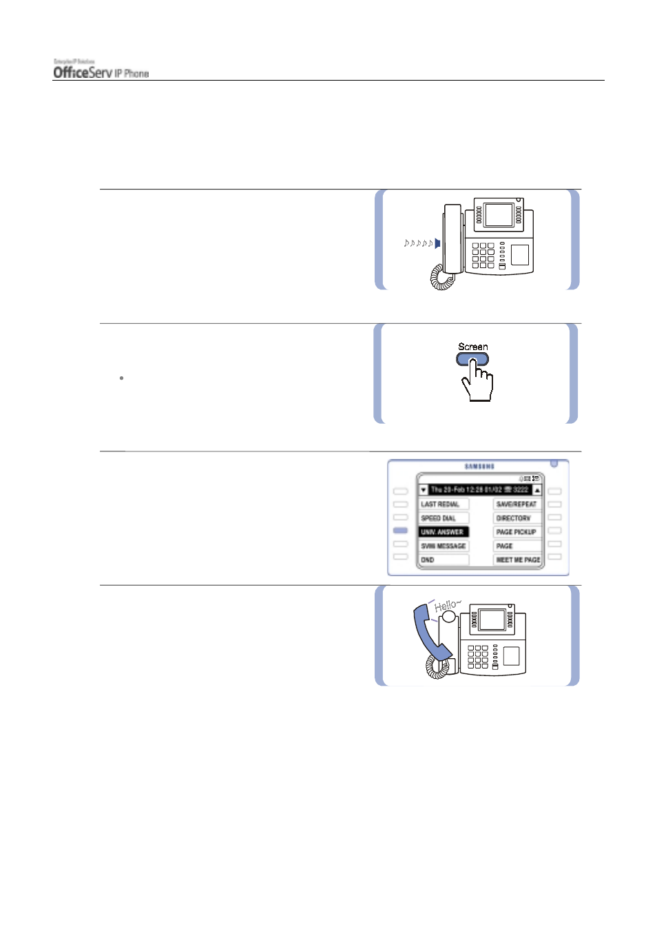 Universal answer for outside calls | Samsung ITP5012L User Manual | Page 73 / 164