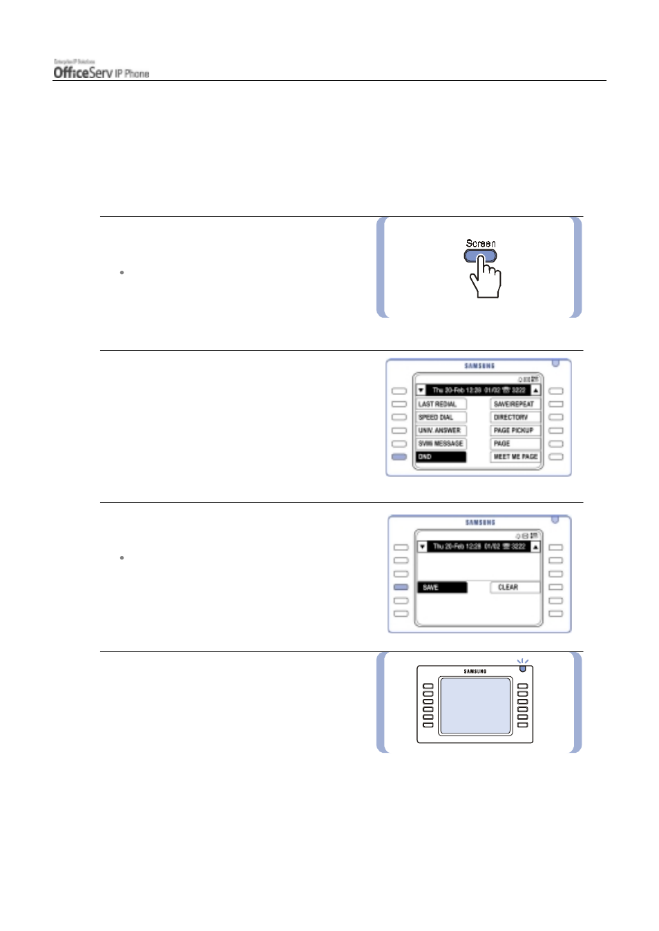 Do not disturb (dnd), Setting/cancelling dnd | Samsung ITP5012L User Manual | Page 89 / 164