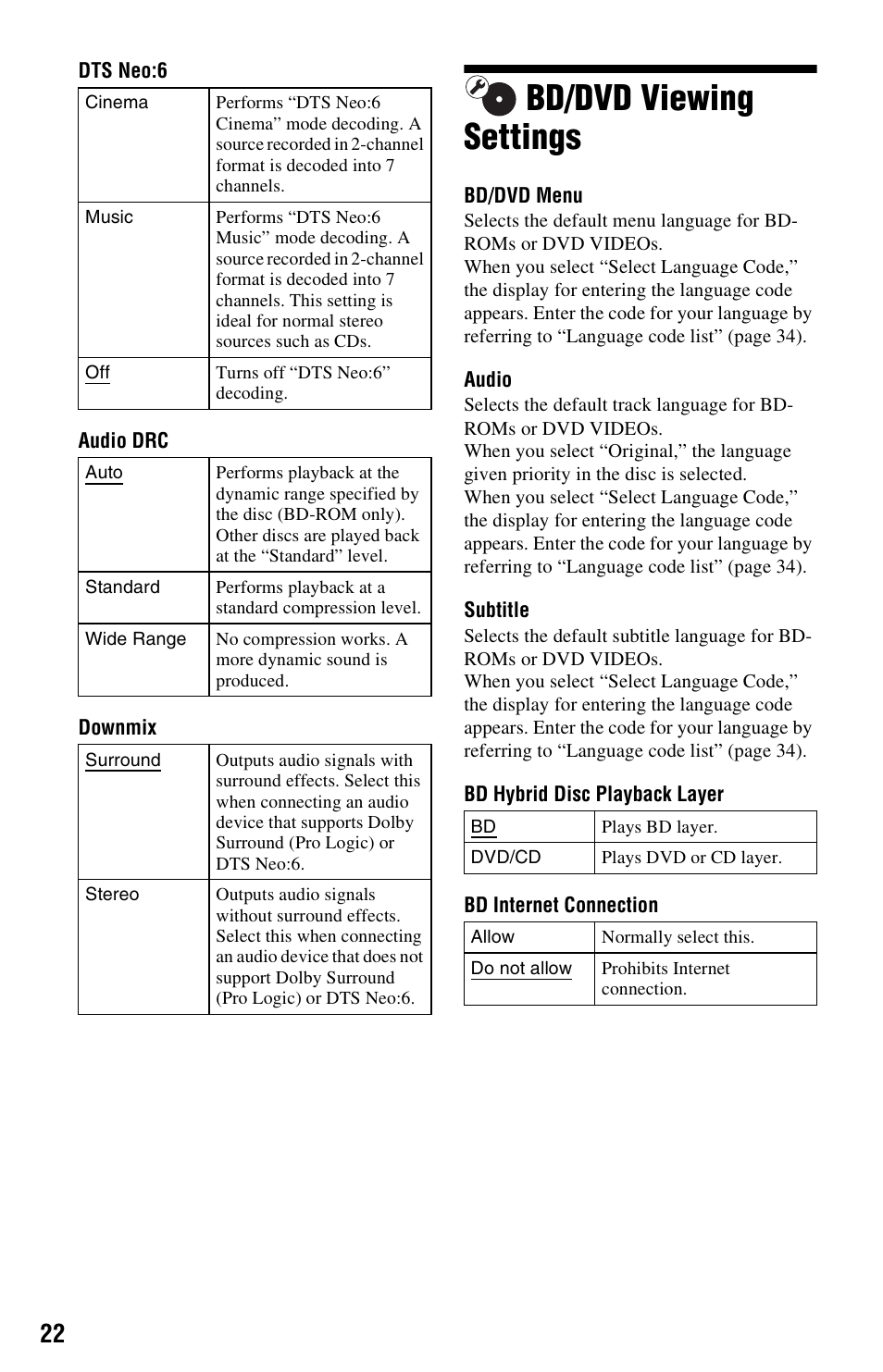 Bd/dvd viewing settings | Sony BDP-S470 User Manual | Page 22 / 35