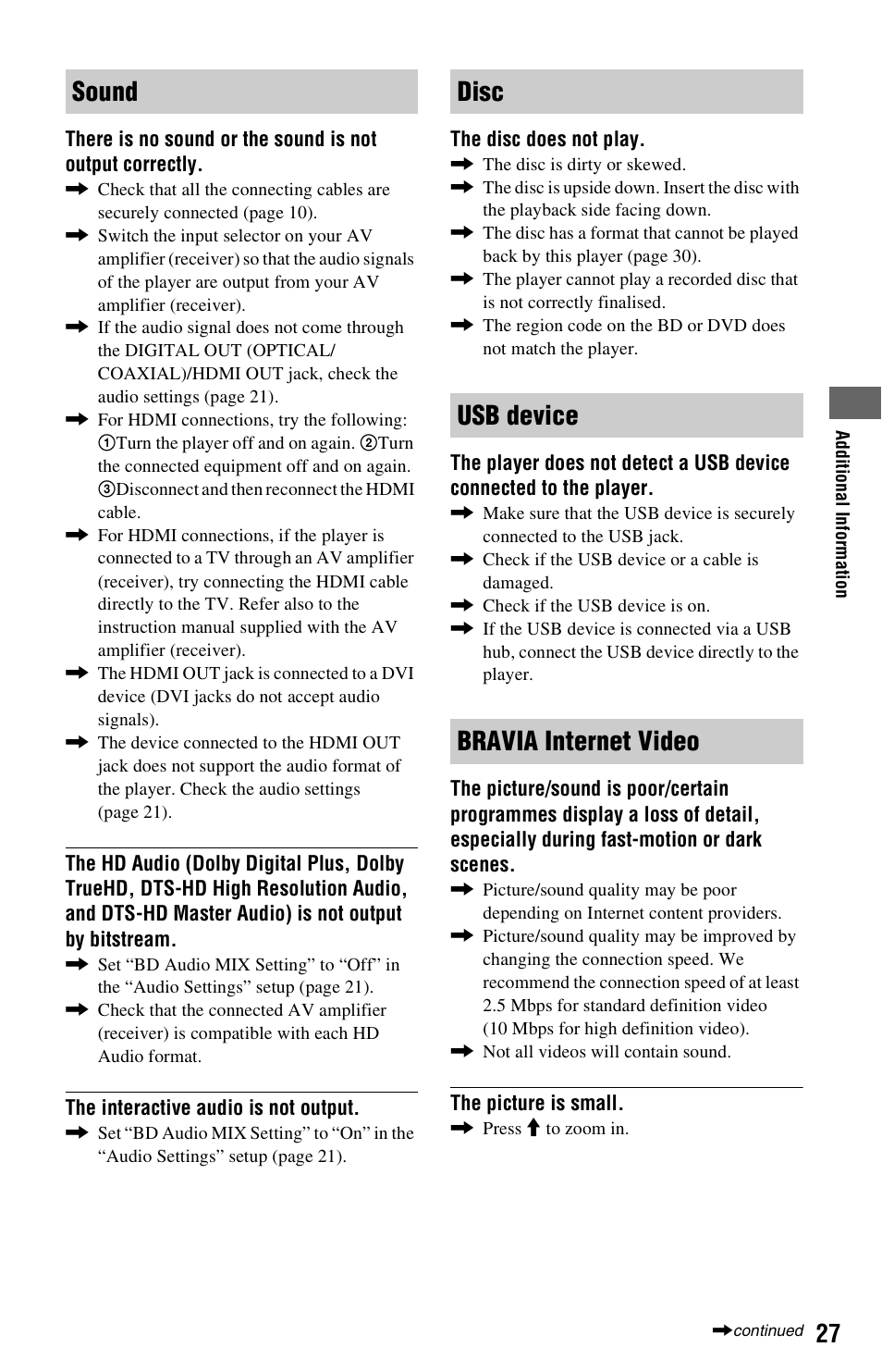 Sound disc usb device bravia internet video | Sony BDP-S470 User Manual | Page 27 / 35