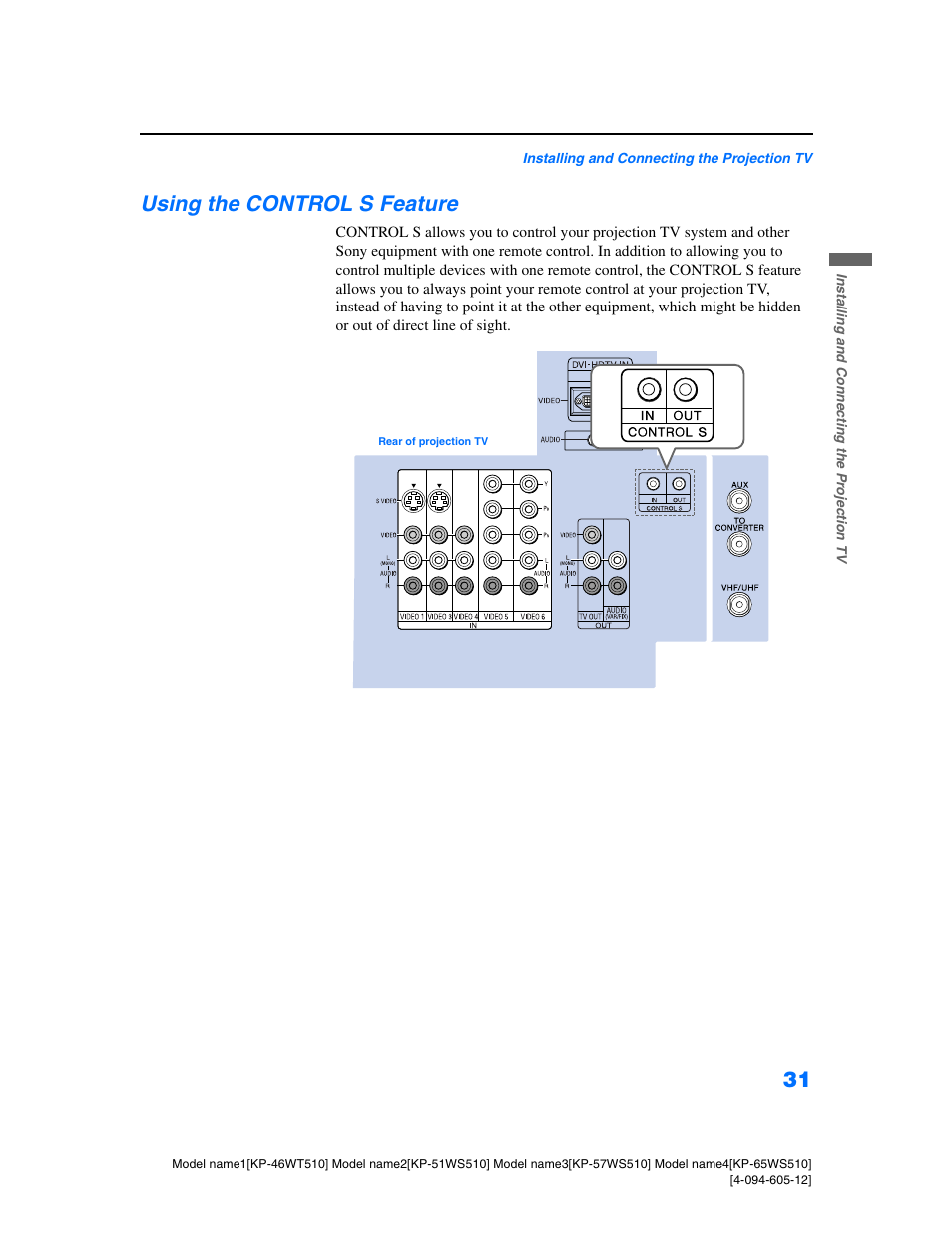 Using the control s feature | Sony KP-46WT510 User Manual | Page 34 / 86