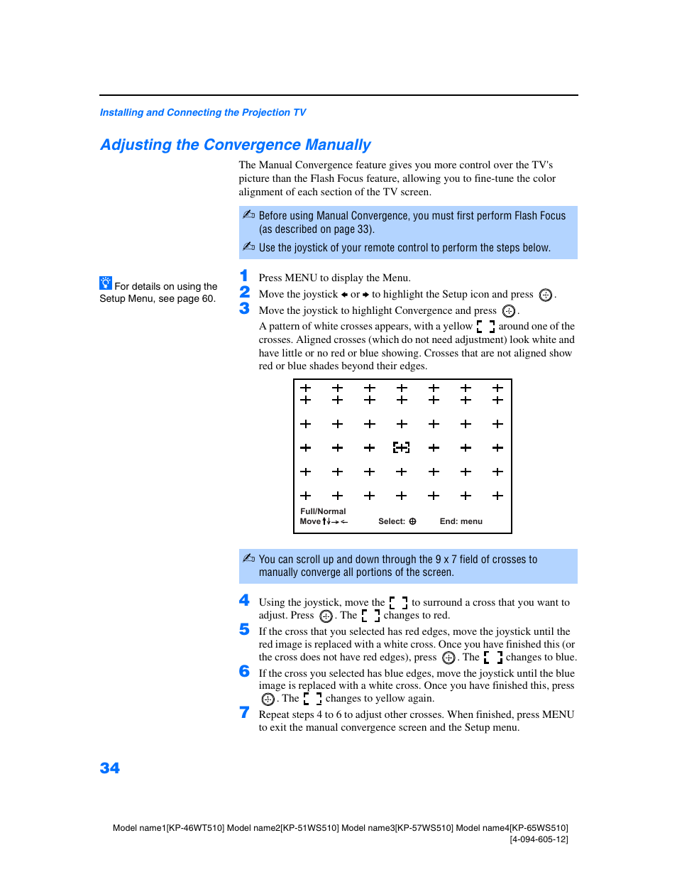 Adjusting the convergence manually | Sony KP-46WT510 User Manual | Page 37 / 86