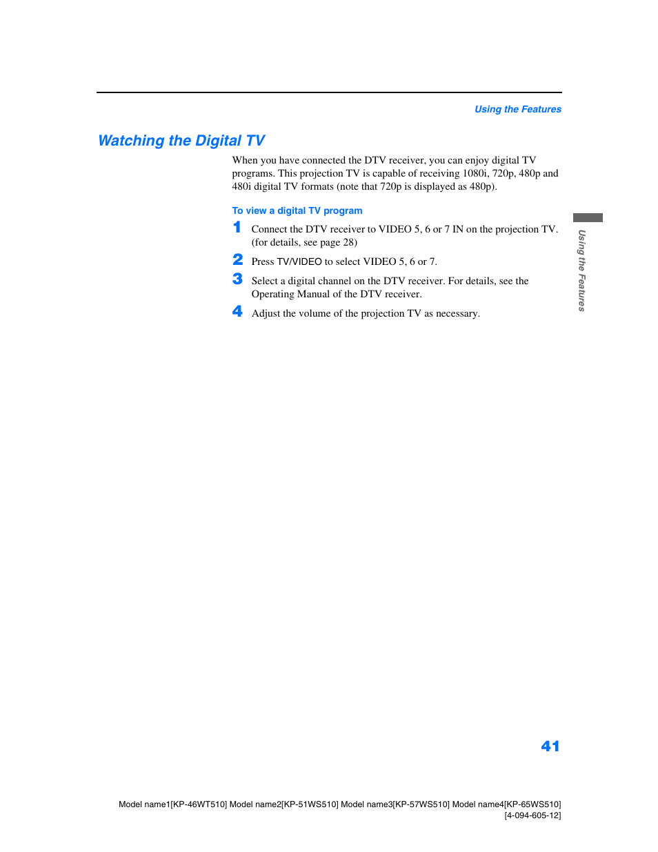 Watching the digital tv | Sony KP-46WT510 User Manual | Page 44 / 86