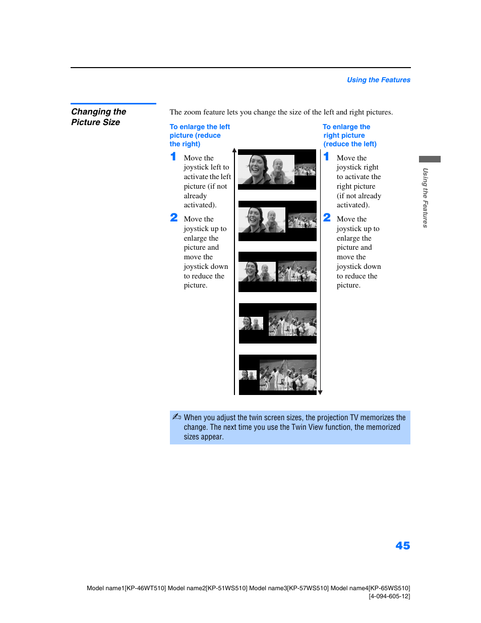 Changing the picture size | Sony KP-46WT510 User Manual | Page 48 / 86