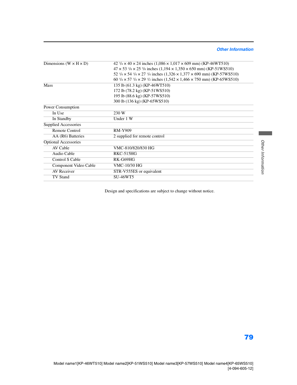 Sony KP-46WT510 User Manual | Page 82 / 86