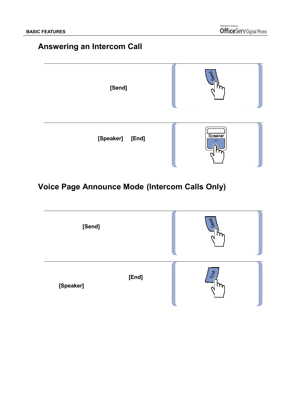 Answering an intercom call, Voice page announce mode (intercom calls only) | Samsung DS5021D User Manual | Page 50 / 144