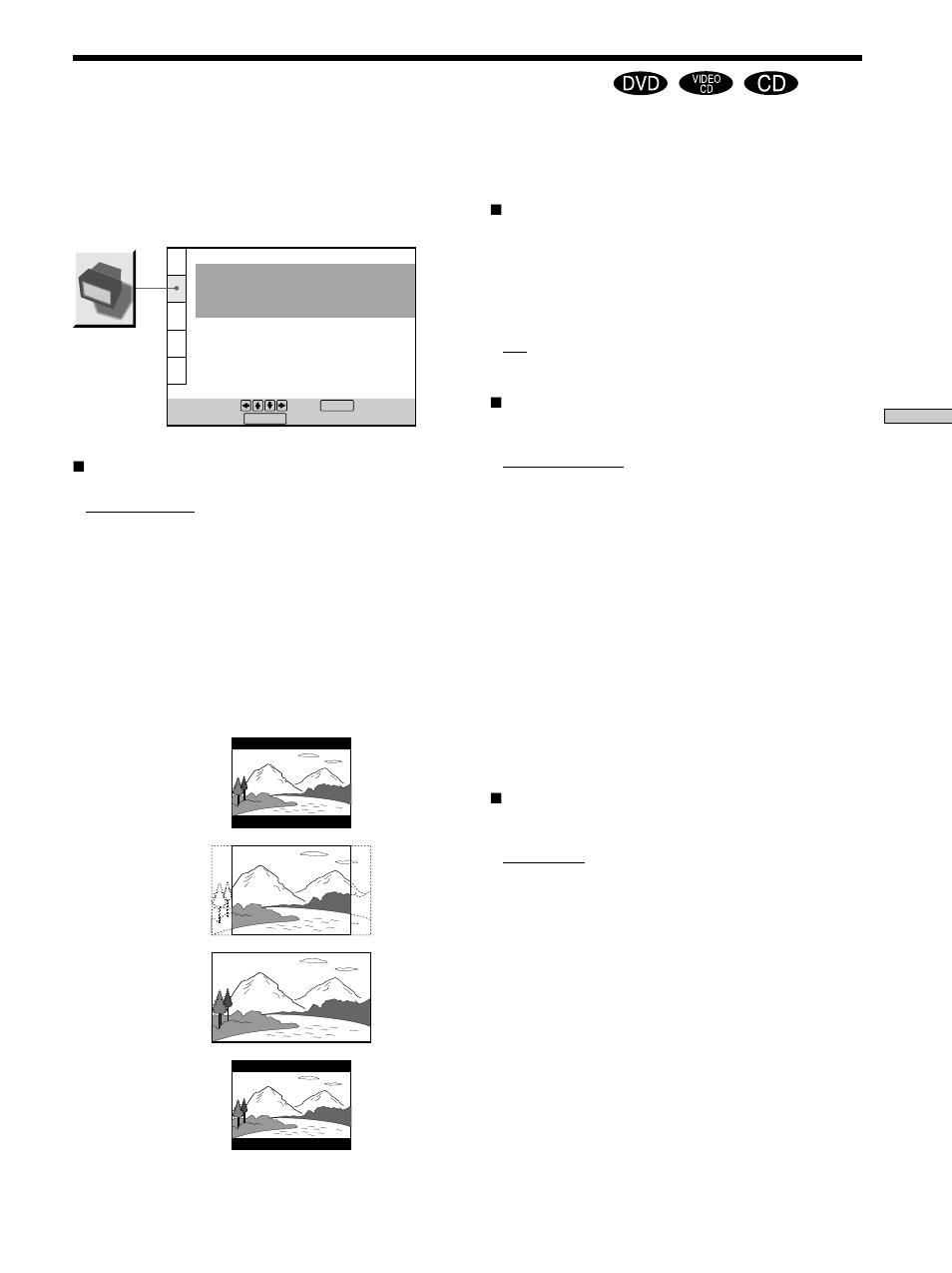 Settings for the display (screen setup) | Sony DVP-CX870D User Manual | Page 67 / 96