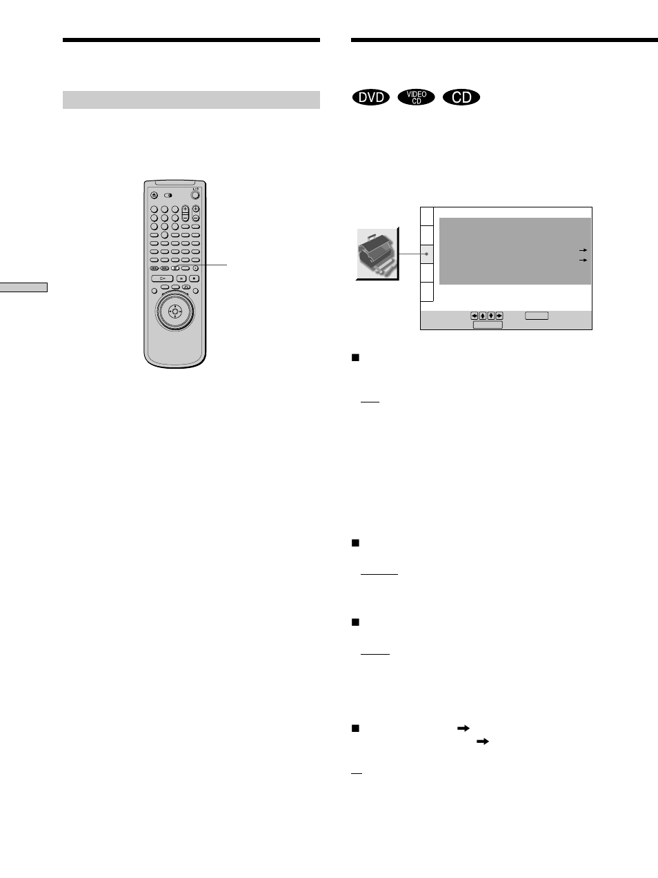 Custom settings (custom setup), Settings for the display (screen setup) | Sony DVP-CX870D User Manual | Page 68 / 96