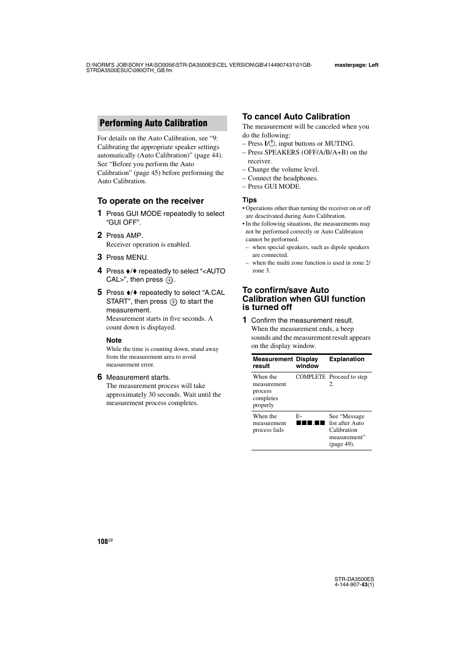 Performing auto calibration | Sony 4-144-907-43(1) User Manual | Page 108 / 136