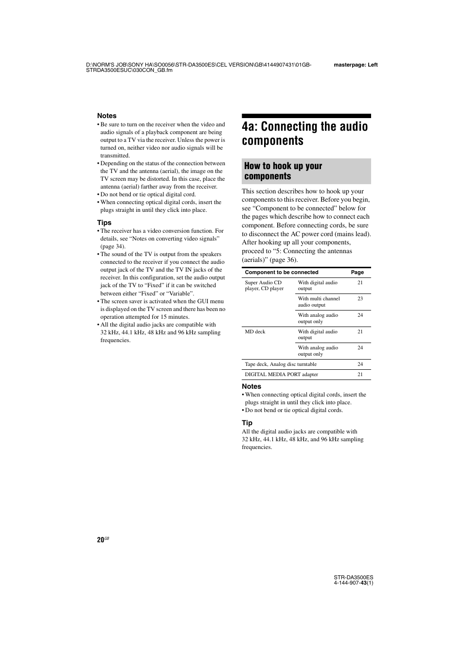 4a: connecting the audio components, How to hook up your components | Sony 4-144-907-43(1) User Manual | Page 20 / 136