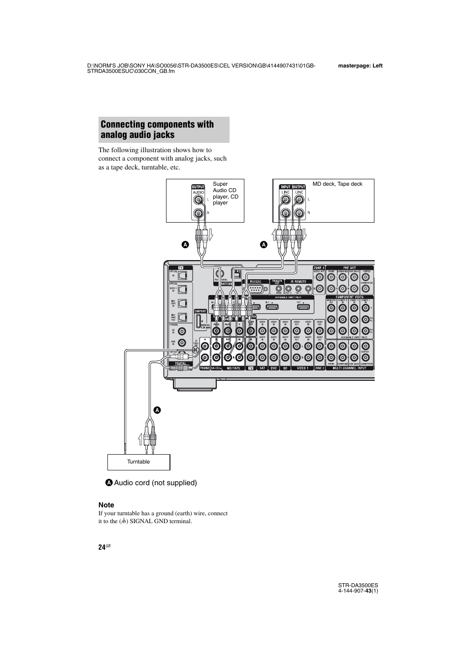 Connecting components with analog audio jacks | Sony 4-144-907-43(1) User Manual | Page 24 / 136