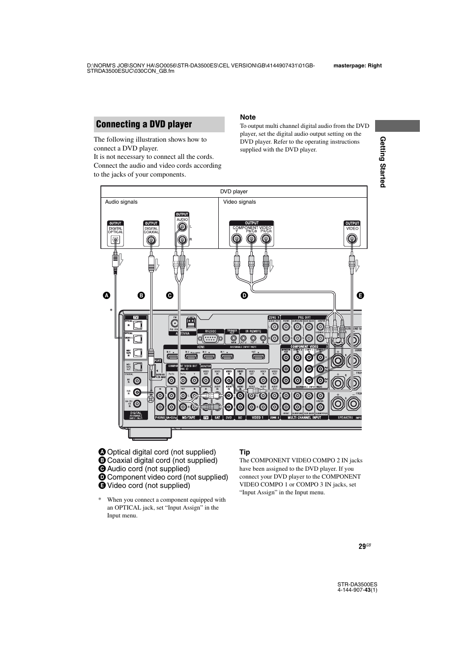 Connecting a dvd player | Sony 4-144-907-43(1) User Manual | Page 29 / 136