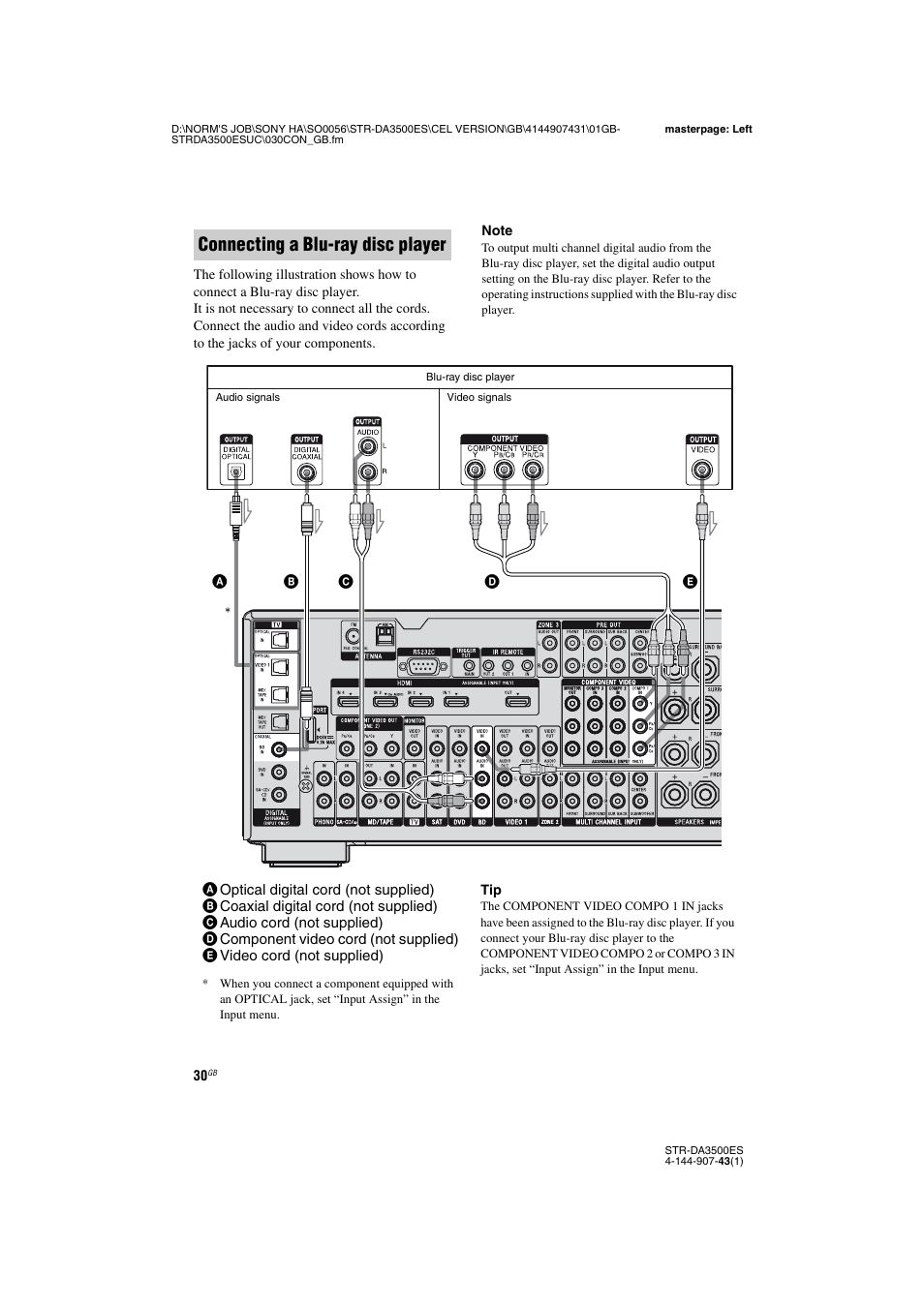 Connecting a blu-ray disc player | Sony 4-144-907-43(1) User Manual | Page 30 / 136