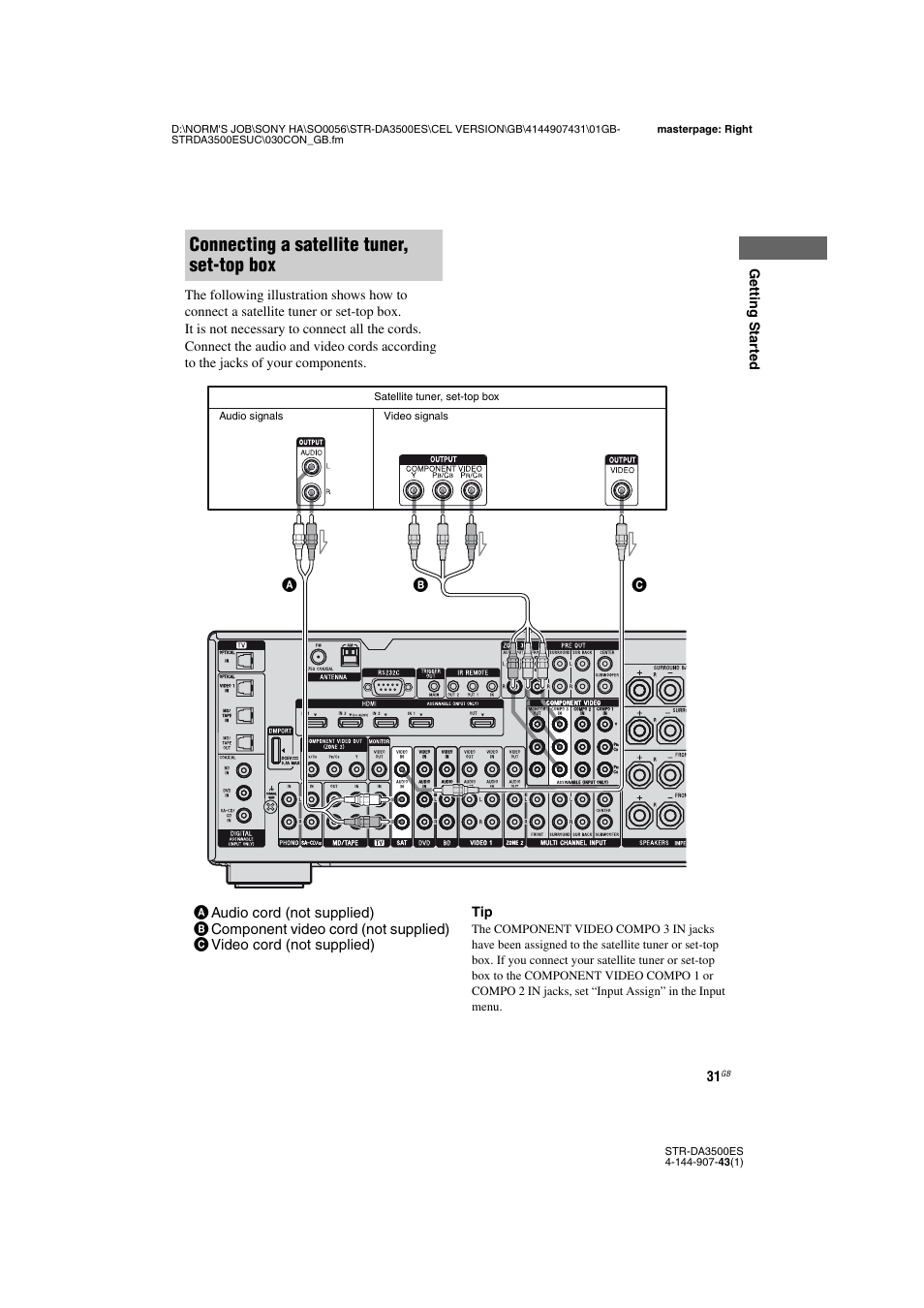 Connecting a satellite tuner, set-top box | Sony 4-144-907-43(1) User Manual | Page 31 / 136