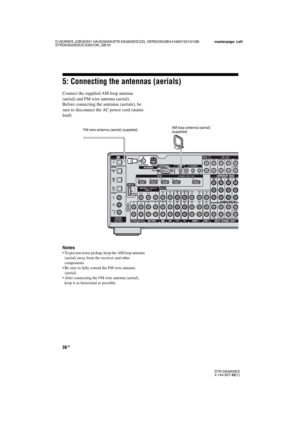 Connecting the antennas (aerials) | Sony 4-144-907-43(1) User Manual | Page 36 / 136