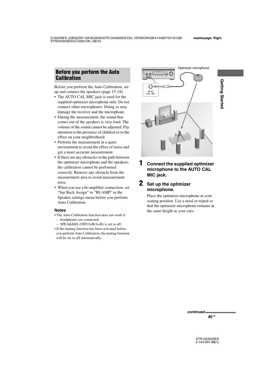 Before you perform the auto calibration | Sony 4-144-907-43(1) User Manual | Page 45 / 136