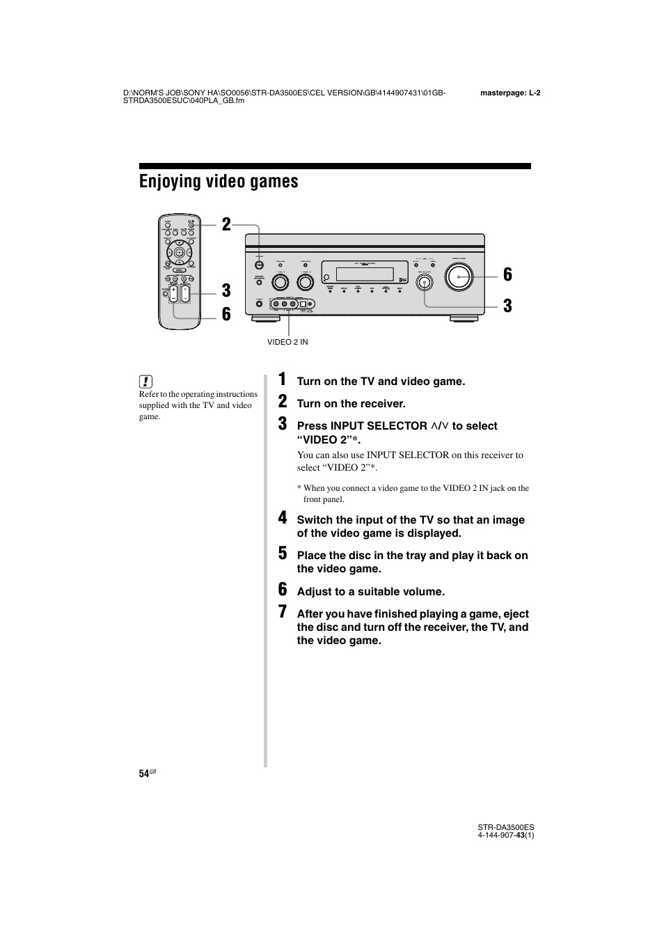 Enjoying video games | Sony 4-144-907-43(1) User Manual | Page 54 / 136