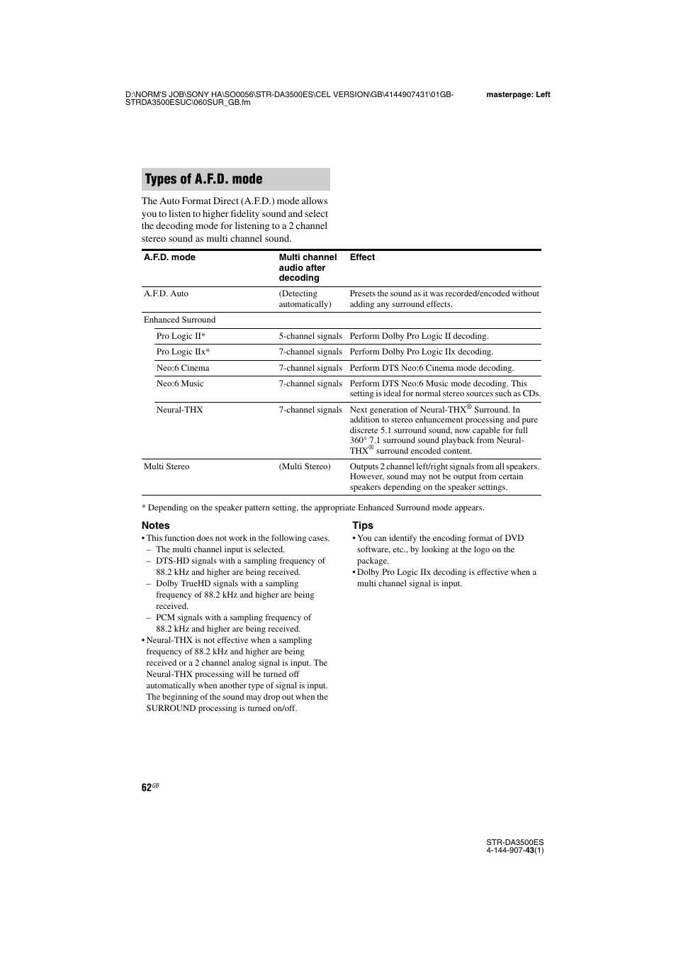 Types of a.f.d. mode | Sony 4-144-907-43(1) User Manual | Page 62 / 136