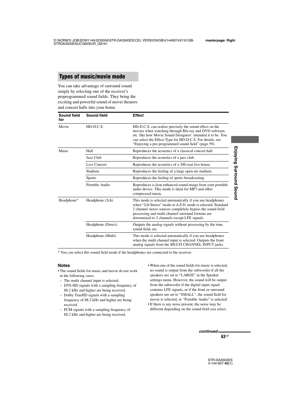 Types of music/movie mode | Sony 4-144-907-43(1) User Manual | Page 63 / 136