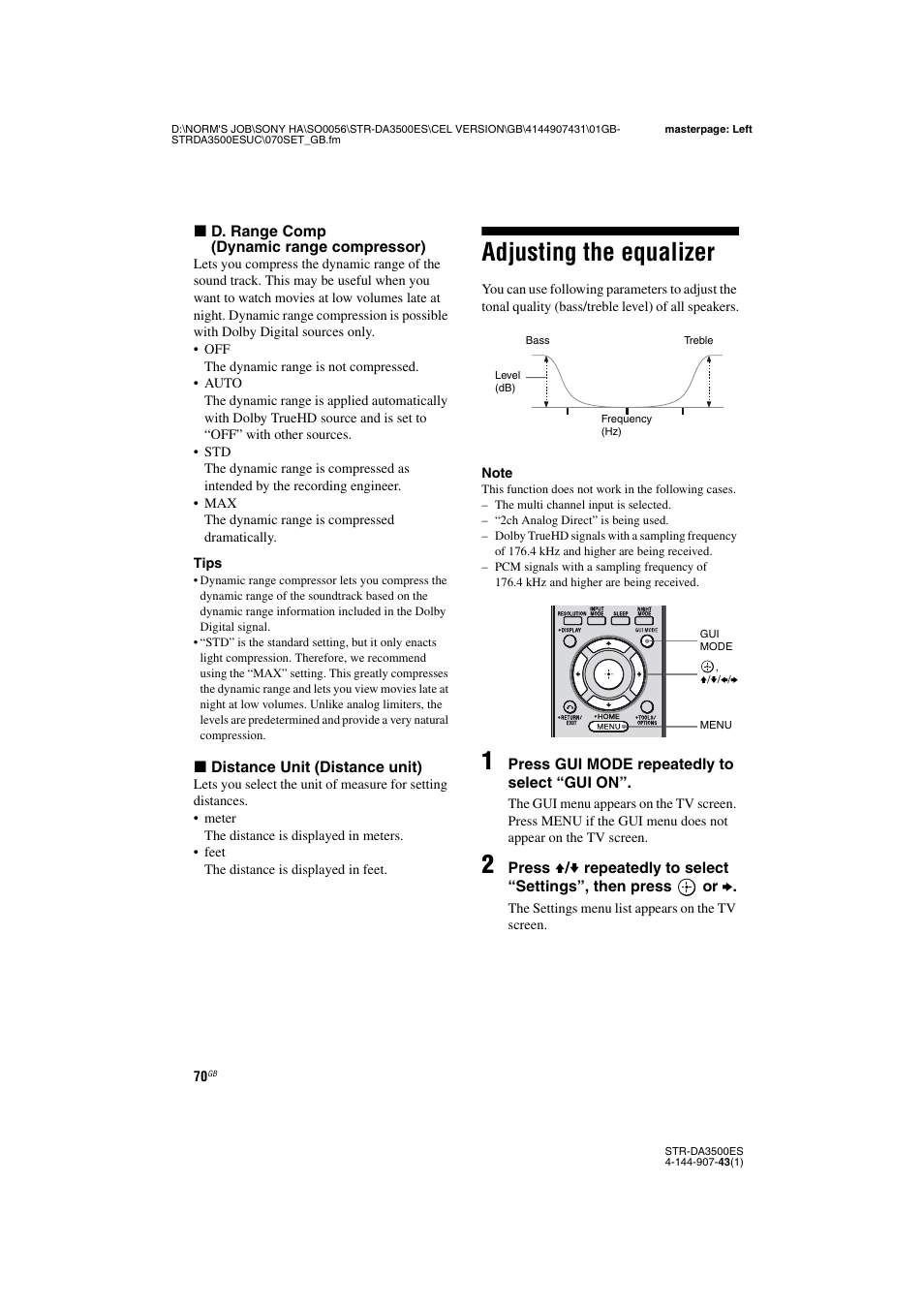 Adjusting the equalizer | Sony 4-144-907-43(1) User Manual | Page 70 / 136