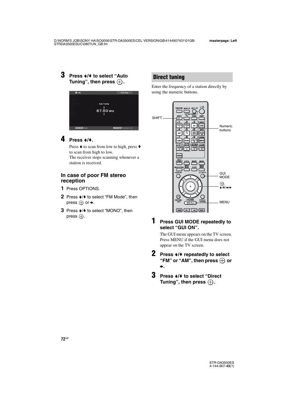 Direct tuning | Sony 4-144-907-43(1) User Manual | Page 72 / 136