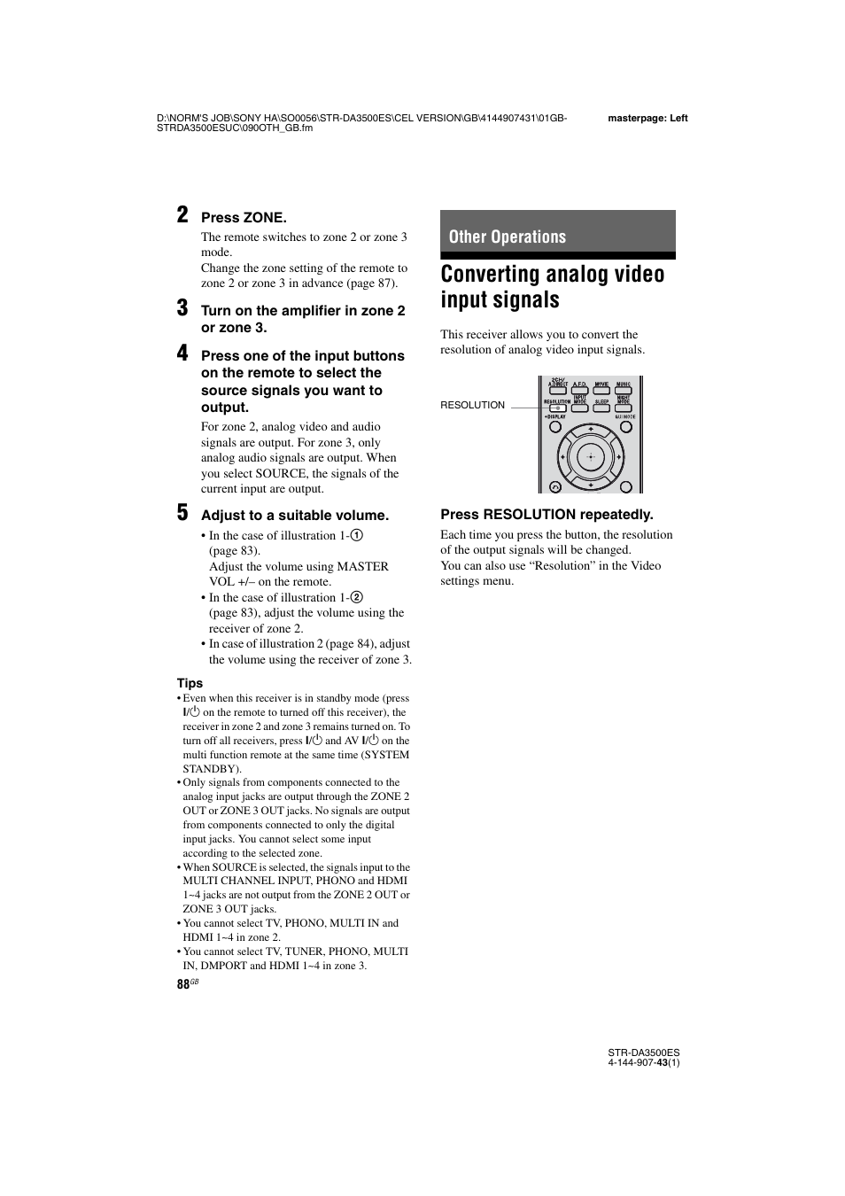 Other operations, Converting analog video input signals | Sony 4-144-907-43(1) User Manual | Page 88 / 136